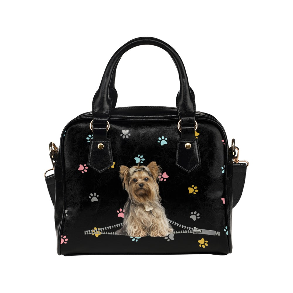 Yorkshire Terrier Zip Colorful Paws Shoulder Handbag