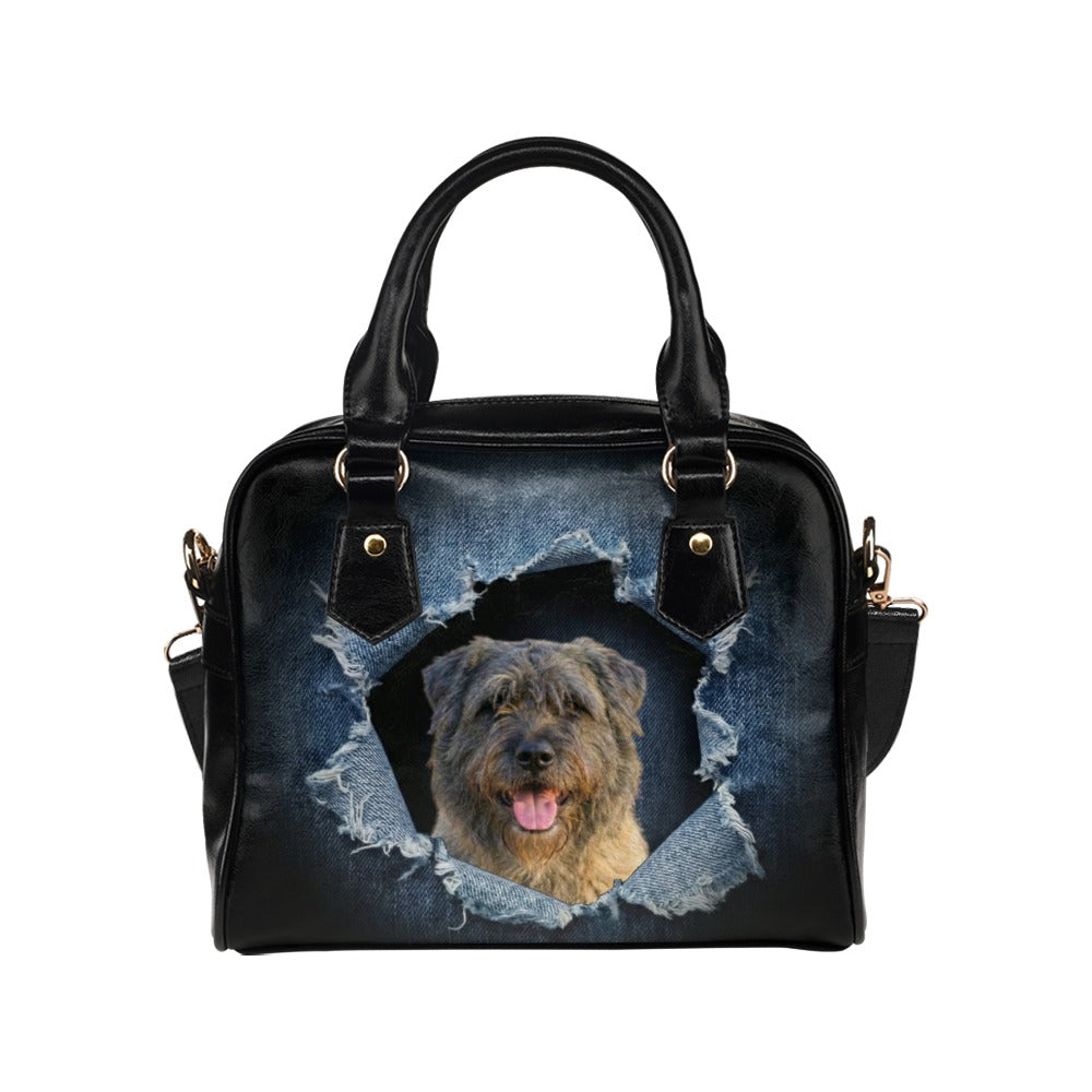 Bouvier des Flandres Ripped Denim Print Shoulder Handbag
