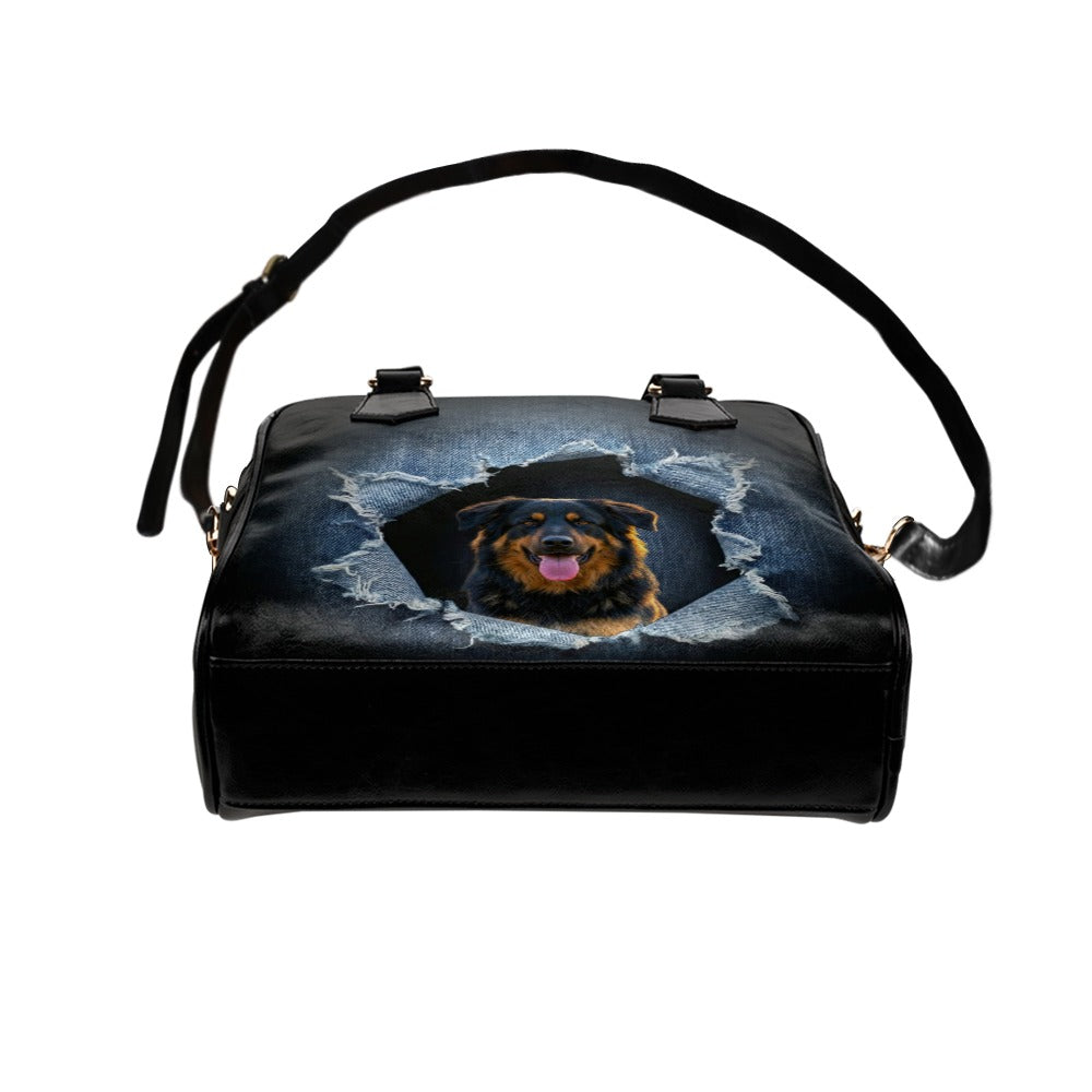 Bohemian Shepherd Ripped Denim Print Shoulder Handbag
