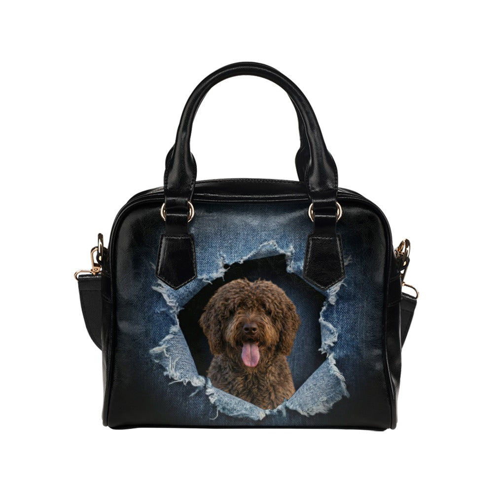 Barbet Ripped Denim Print Shoulder Handbag