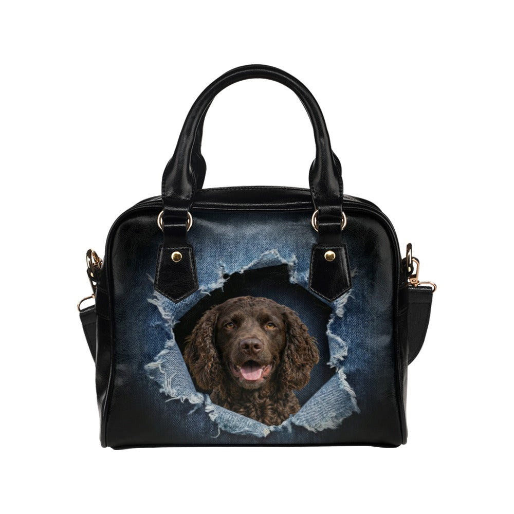 American Water Spaniel Ripped Denim Print Shoulder Handbag