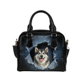 Alaskan Malamute Ripped Denim Print Shoulder Handbag