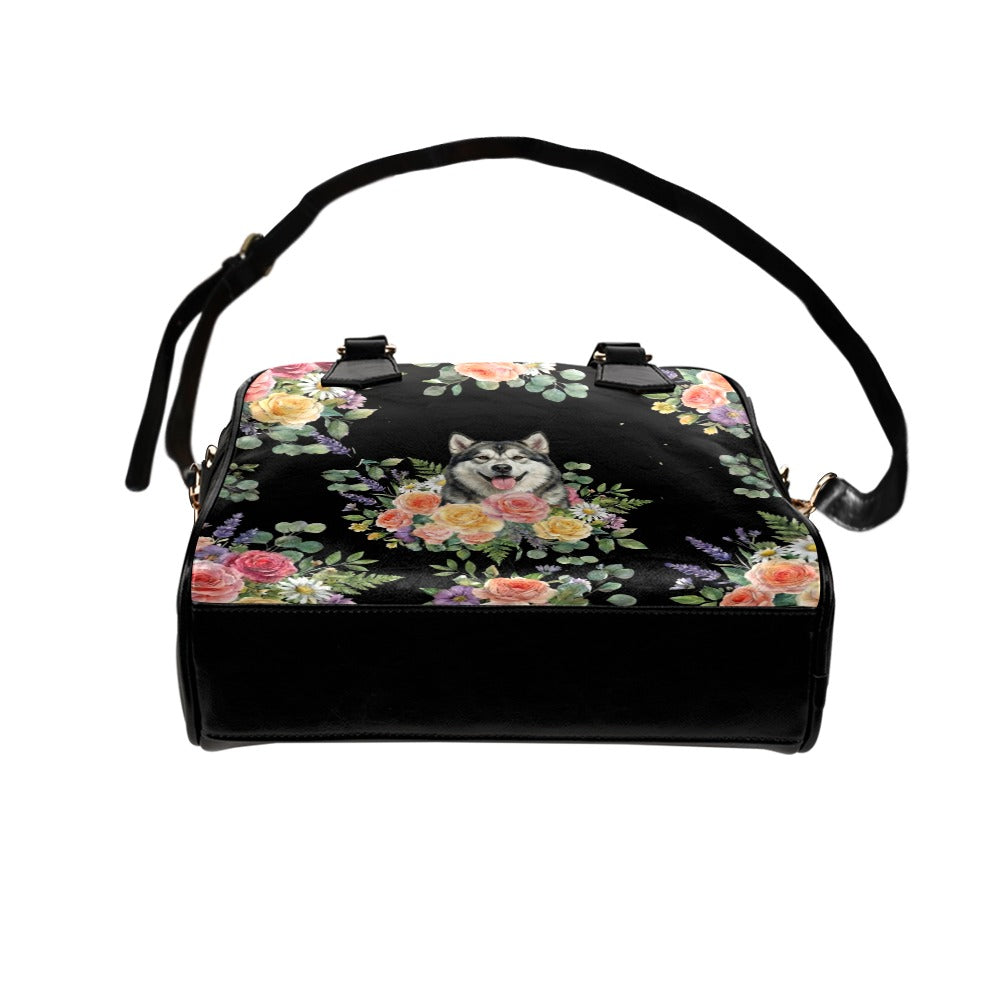 Alaskan Malamute Dog Flower Shoulder Handbag