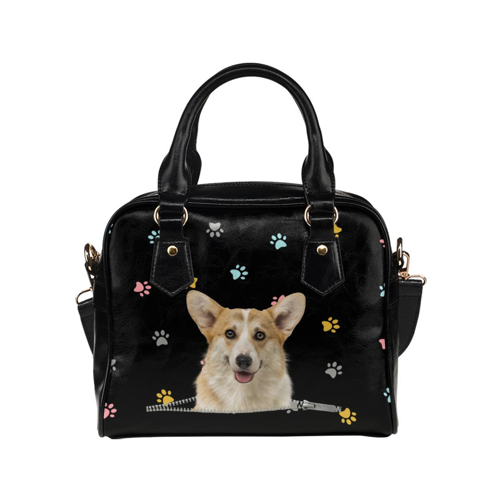 Pembroke Welsh Corgi Zip Colorful Paws Shoulder Handbag