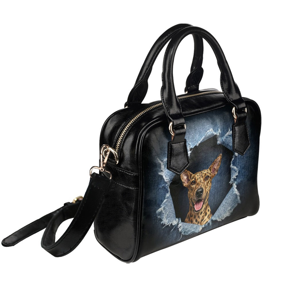 American Leopard Hound Ripped Denim Print Shoulder Handbag