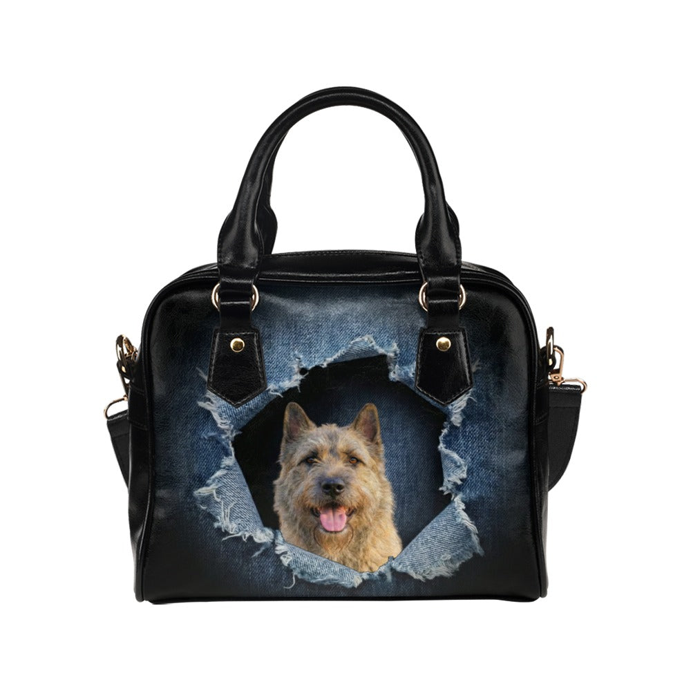 Bouvier des Ardennes Ripped Denim Print Shoulder Handbag
