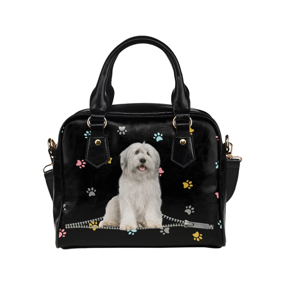 White Old English Sheepdog Zip Colorful Paws Shoulder Handbag