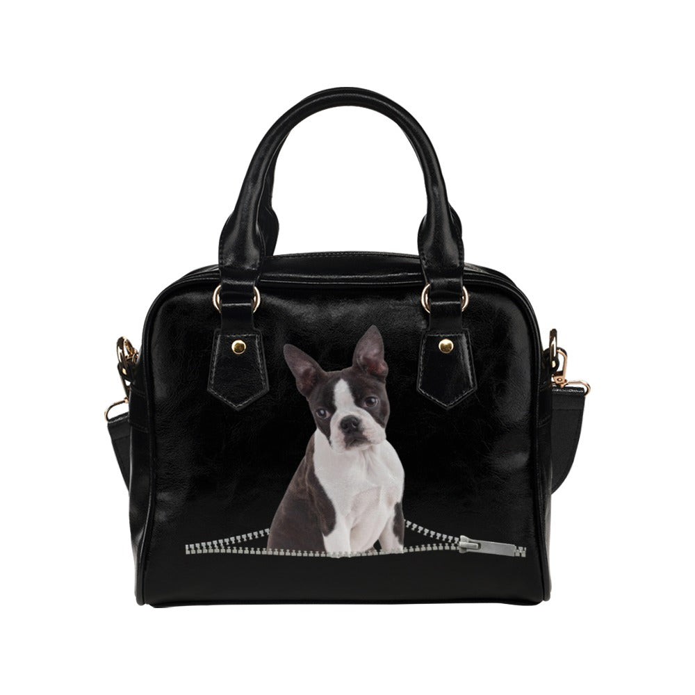 Boston Terrier Dog Zip Shoulder Handbag