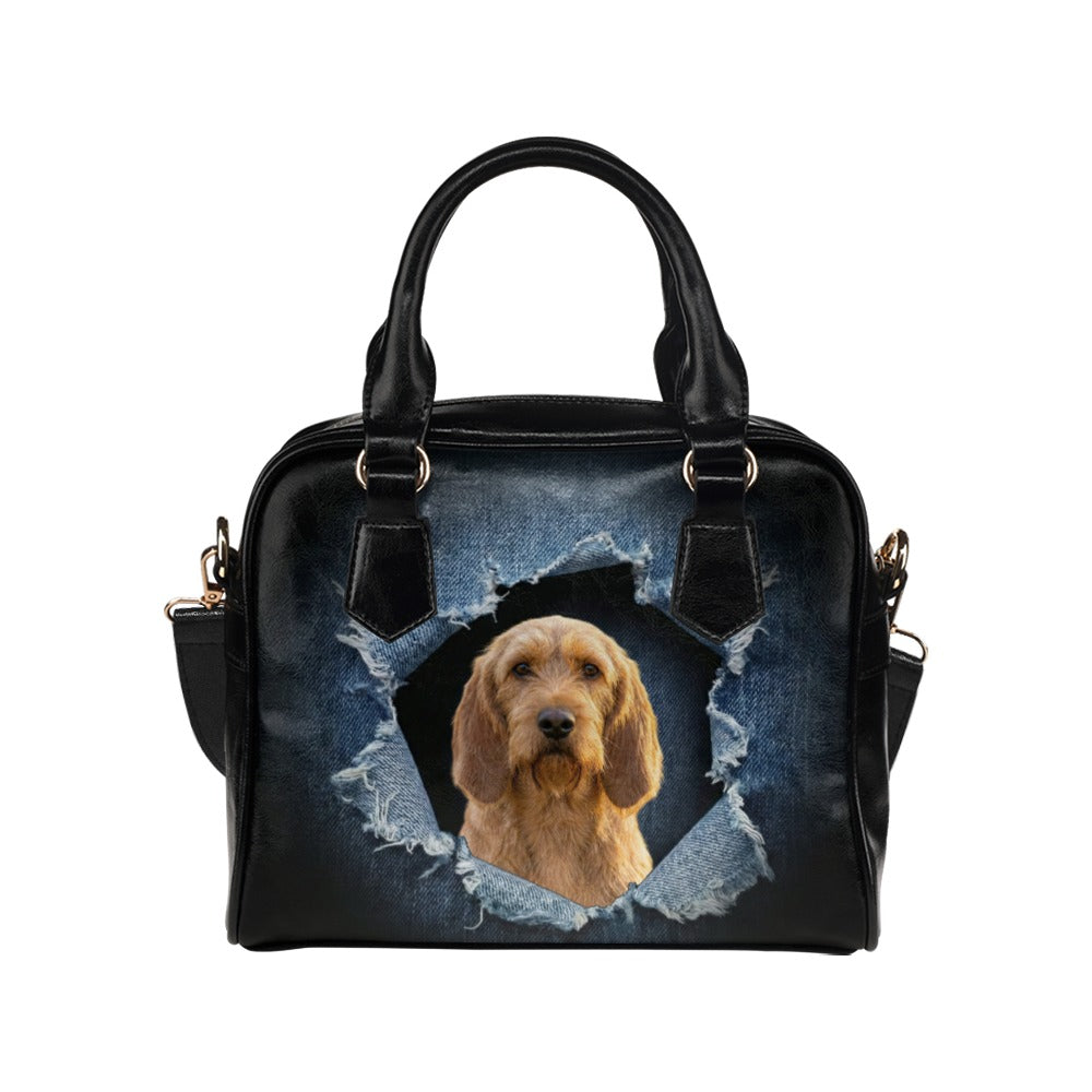 Basset Fauve de Bretagne Ripped Denim Print Shoulder Handbag