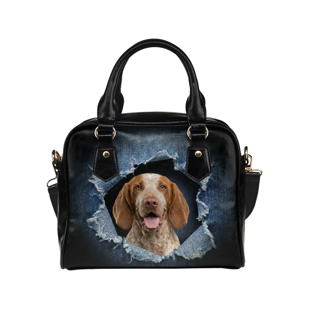 Bracco Italiano Ripped Denim Print Shoulder Handbag
