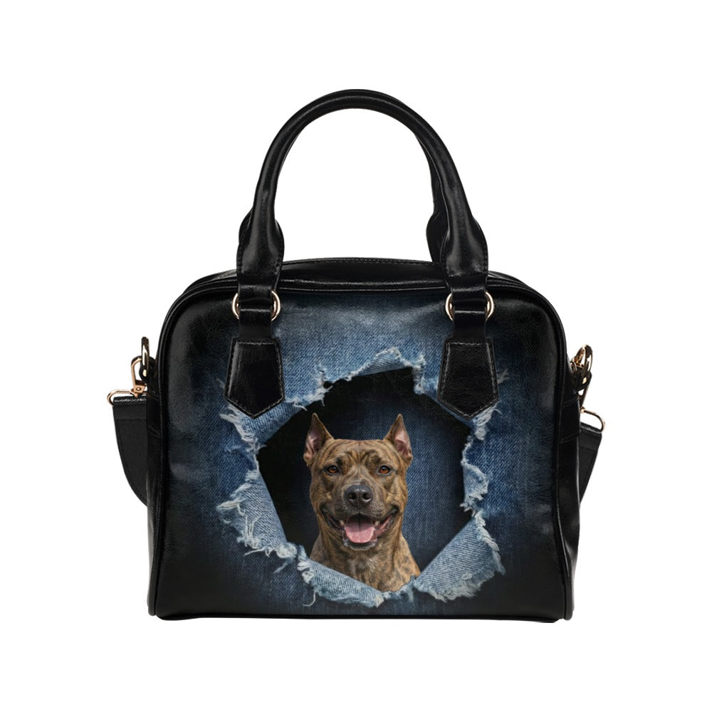 American Pit Bull Terrier Ripped Denim Print Shoulder Handbag