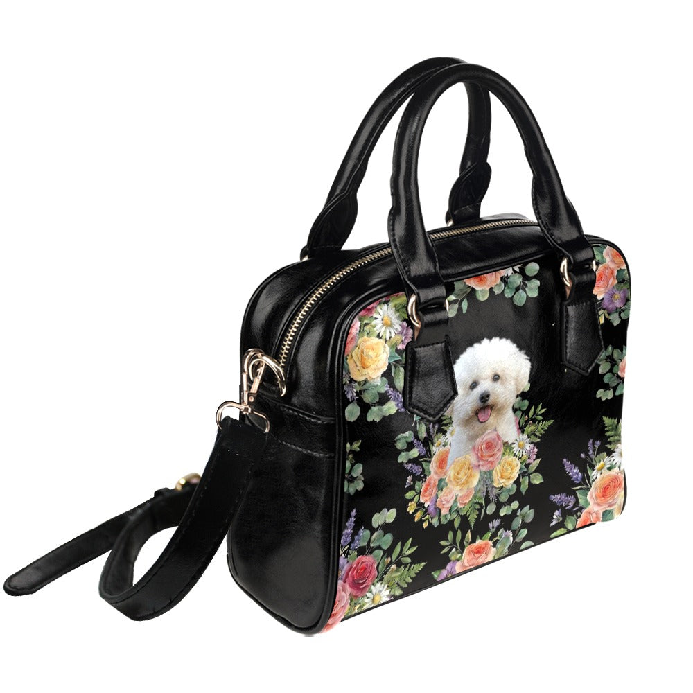 Bichon Frise Flower Shoulder Handbag