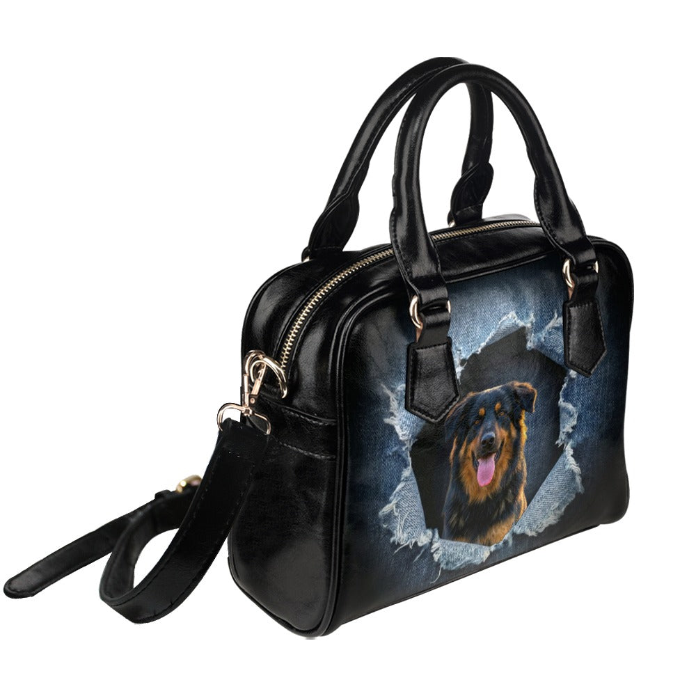 Bohemian Shepherd Ripped Denim Print Shoulder Handbag