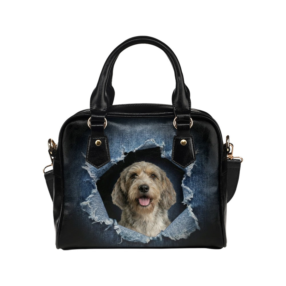 Briquet Griffon Vendéen Ripped Denim Print Shoulder Handbag