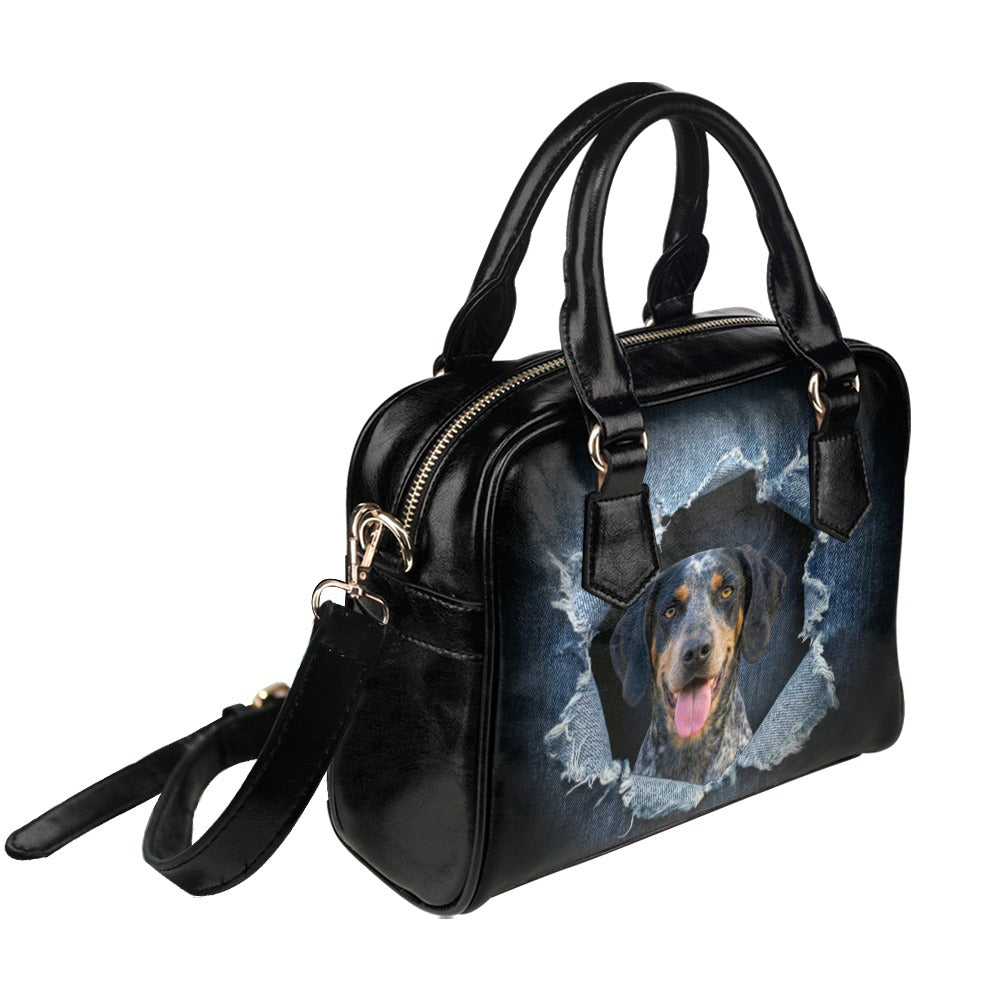 Bluetick Coonhound Ripped Denim Print Shoulder Handbag