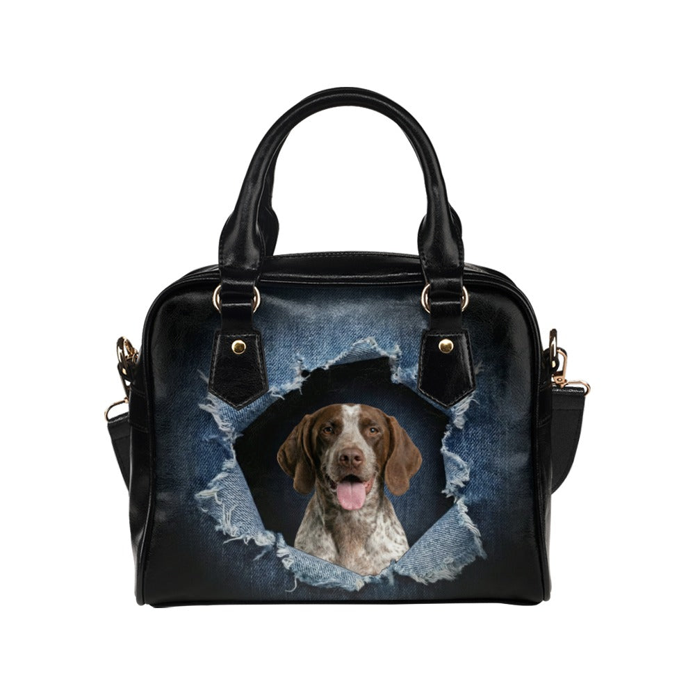 Braque Français (Pyrenees) Ripped Denim Print Shoulder Handbag