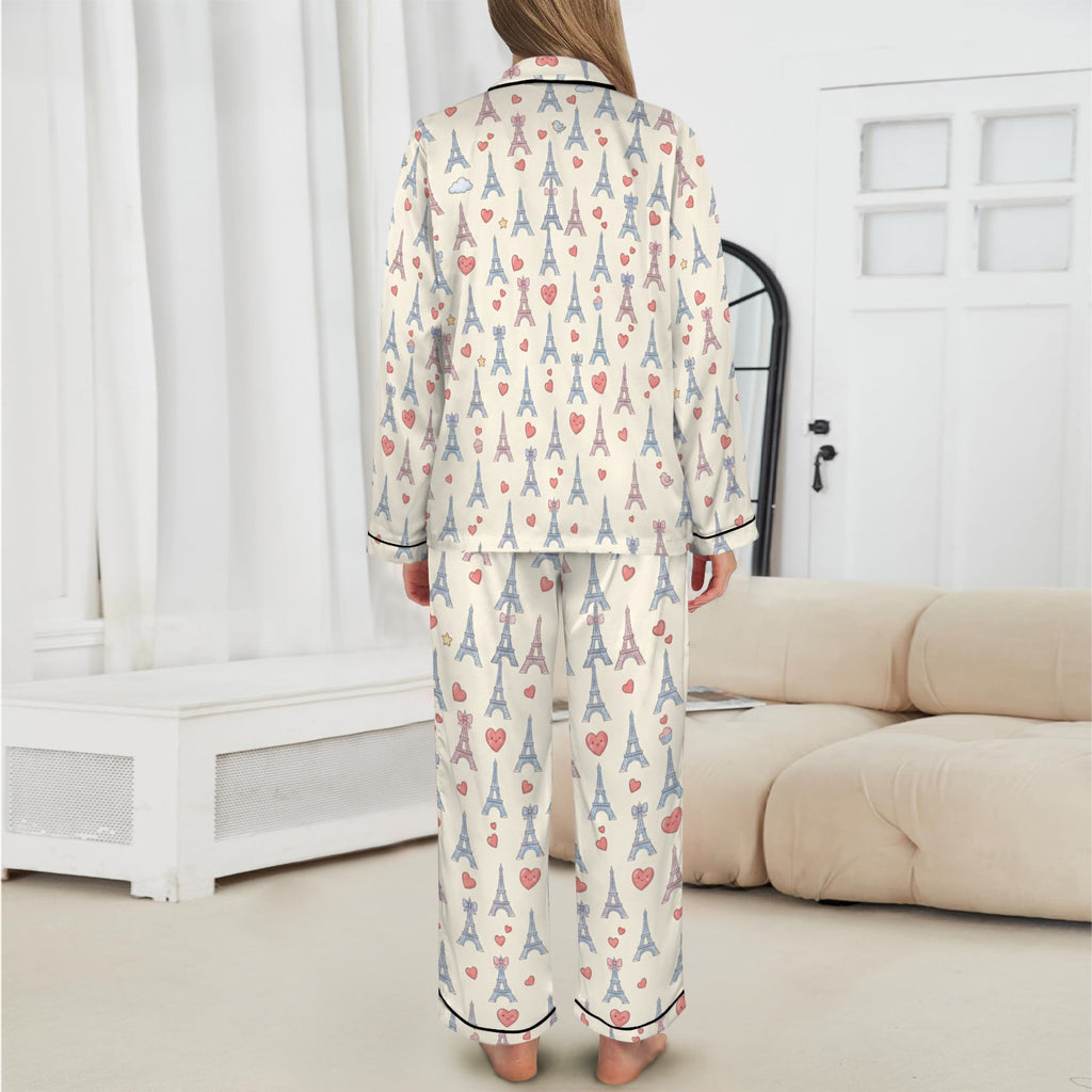 Paris Women's Long Sleeve Satin Pajama Set