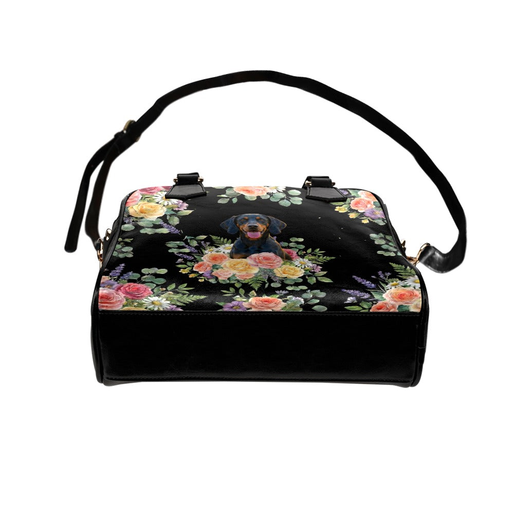 Black and Tan Coonhound Flower Shoulder Handbag