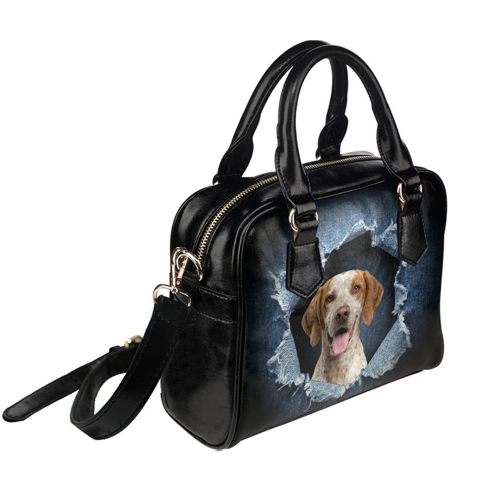 Braque du Bourbonnais Ripped Denim Print Shoulder Handbag