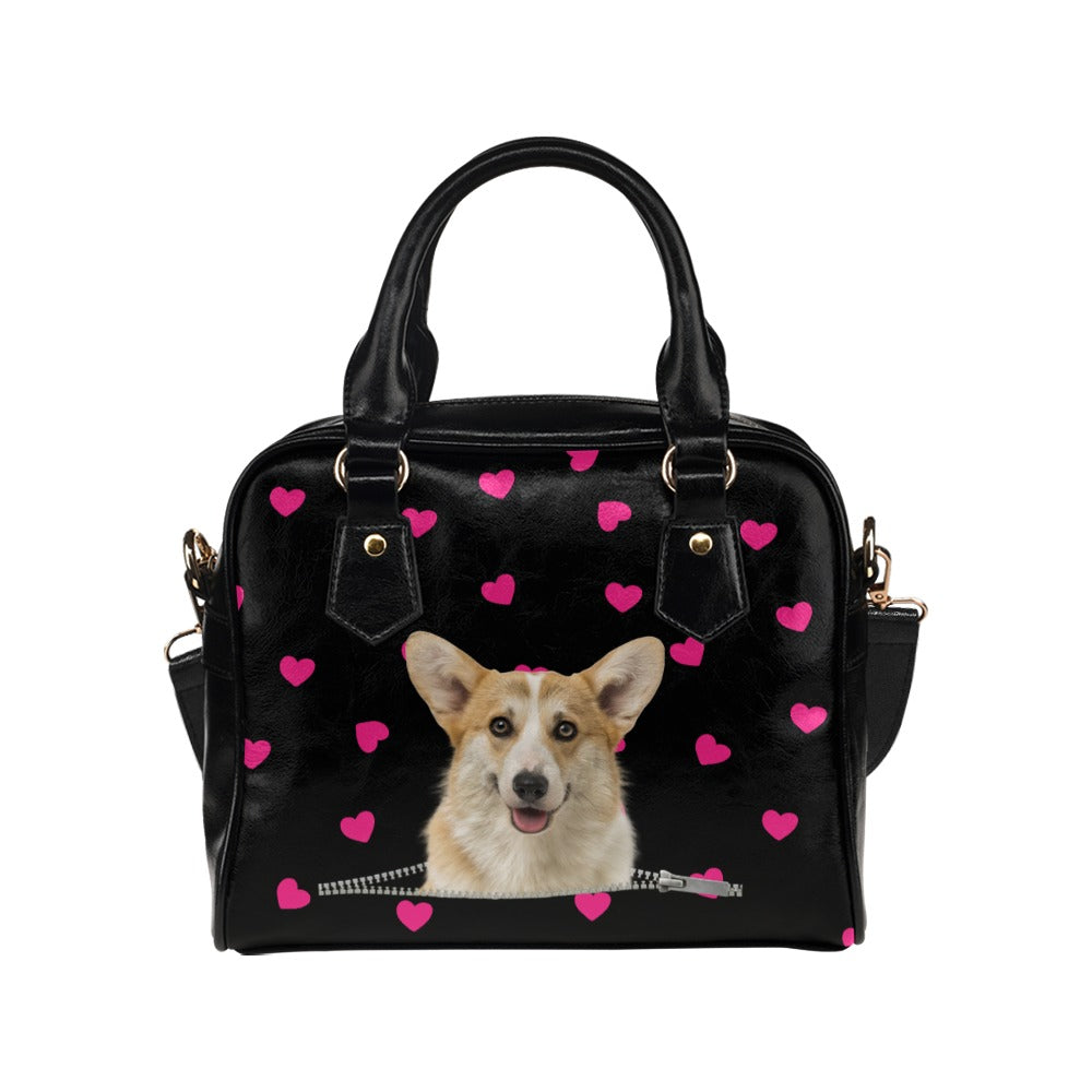 Pembroke Welsh Corgi Zip Hearts Shoulder Handbag