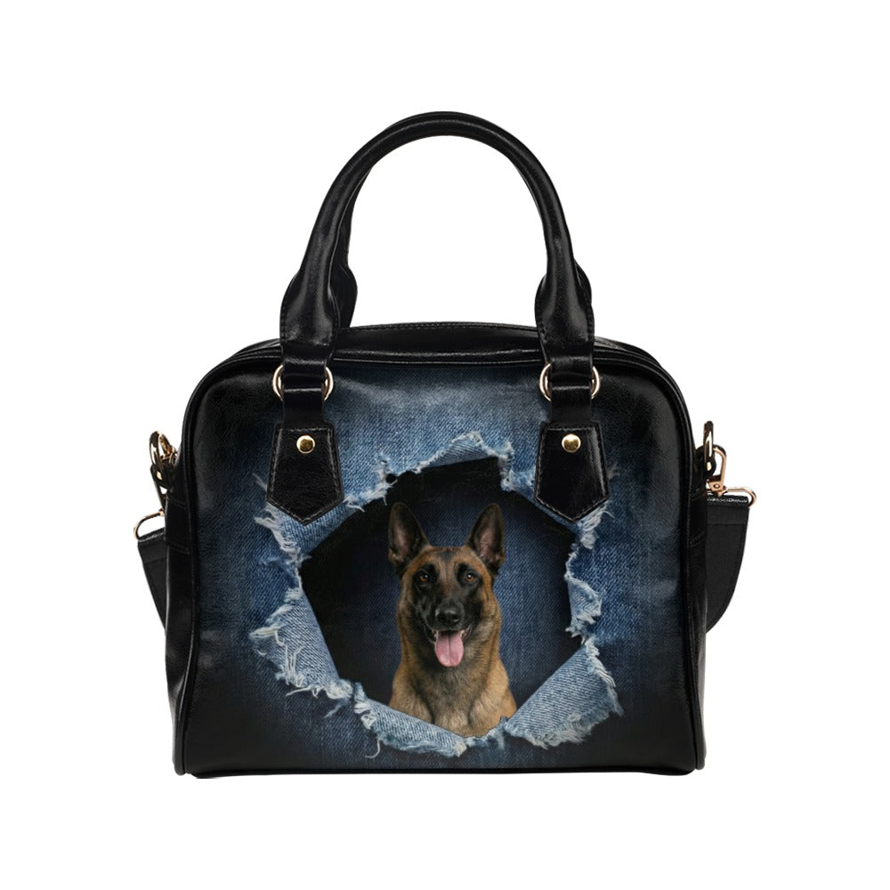Belgian Shepherd (Malinois) Ripped Denim Print Shoulder Handbag