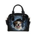 American Bulldog Ripped Denim Print Shoulder Handbag