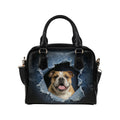 Bulldog (English) Ripped Denim Print Shoulder Handbag