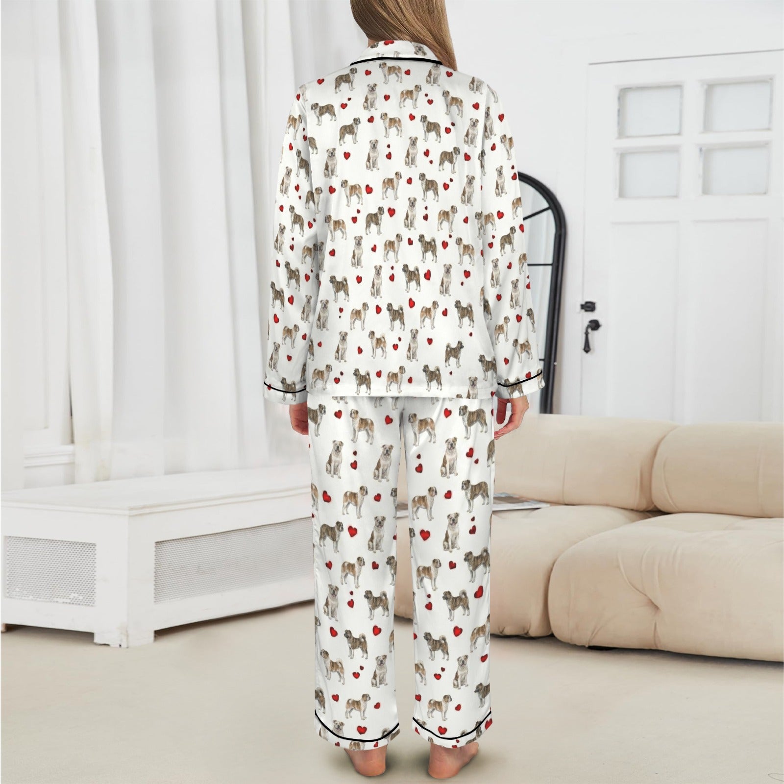 American Bulldog Women's Long Sleeve Satin Pajama Set