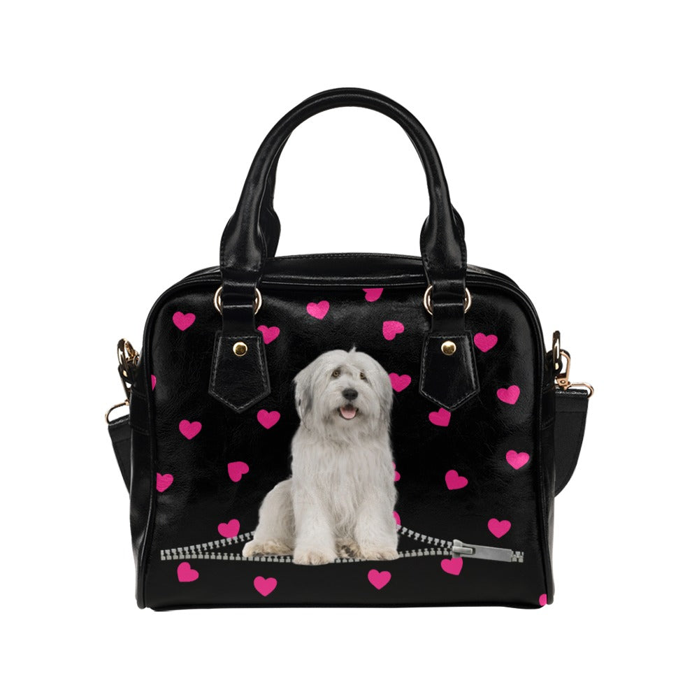 White Old English Sheepdog Zip Hearts Shoulder Handbag
