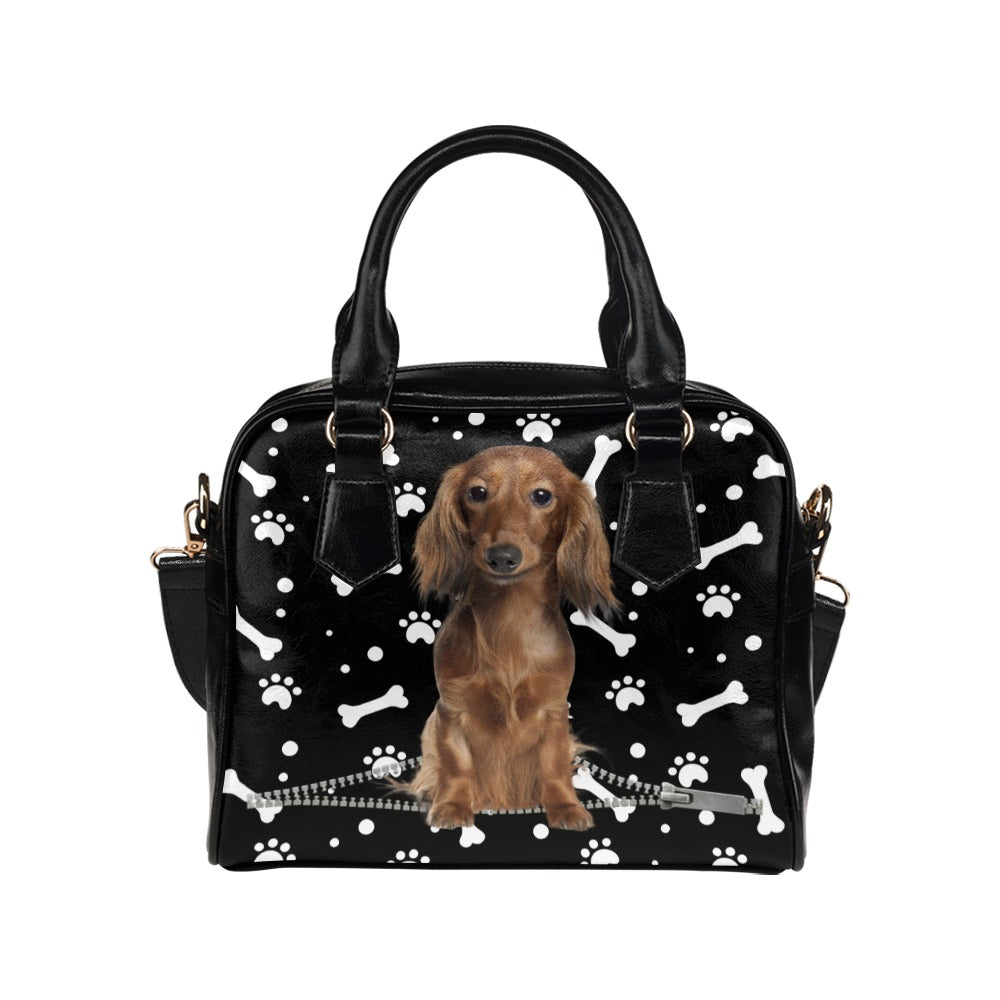 Dachshund Zip Paws and Bones Shoulder Handbag