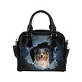 Australian Shepherd Ripped Denim Print Shoulder Handbag