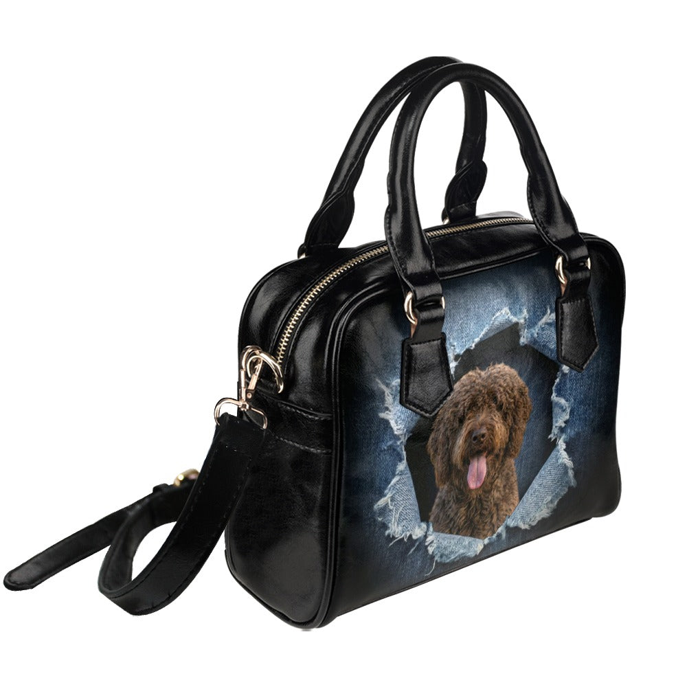 Barbet Ripped Denim Print Shoulder Handbag