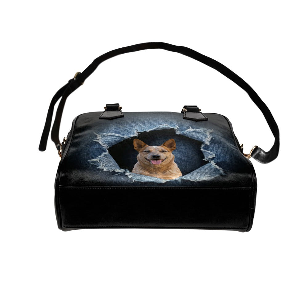 Australian Stumpy Tail Cattle Dog Ripped Denim Print Shoulder Handbag