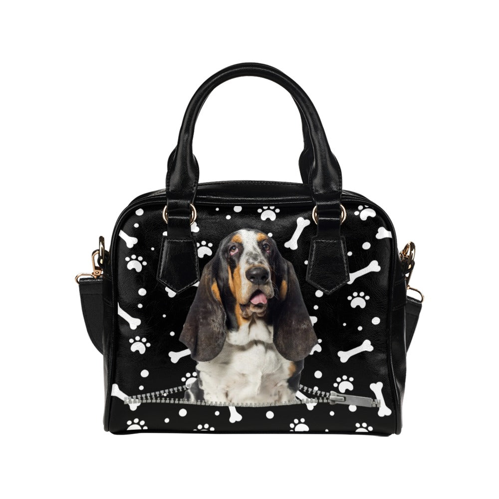 Basset Hound Zip Paws and Bones Shoulder Handbag