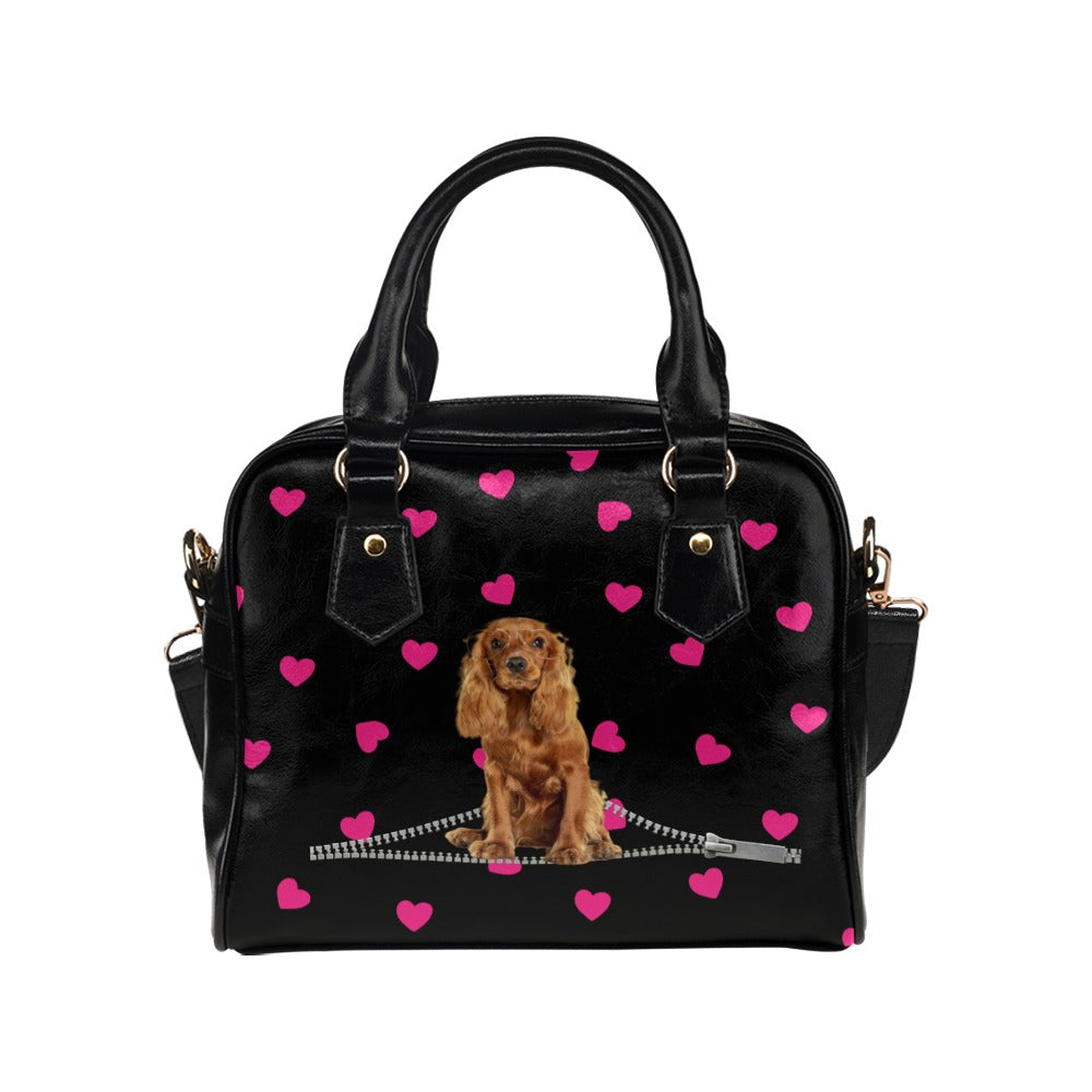 Cocker Spaniel Zip Hearts Shoulder Handbag
