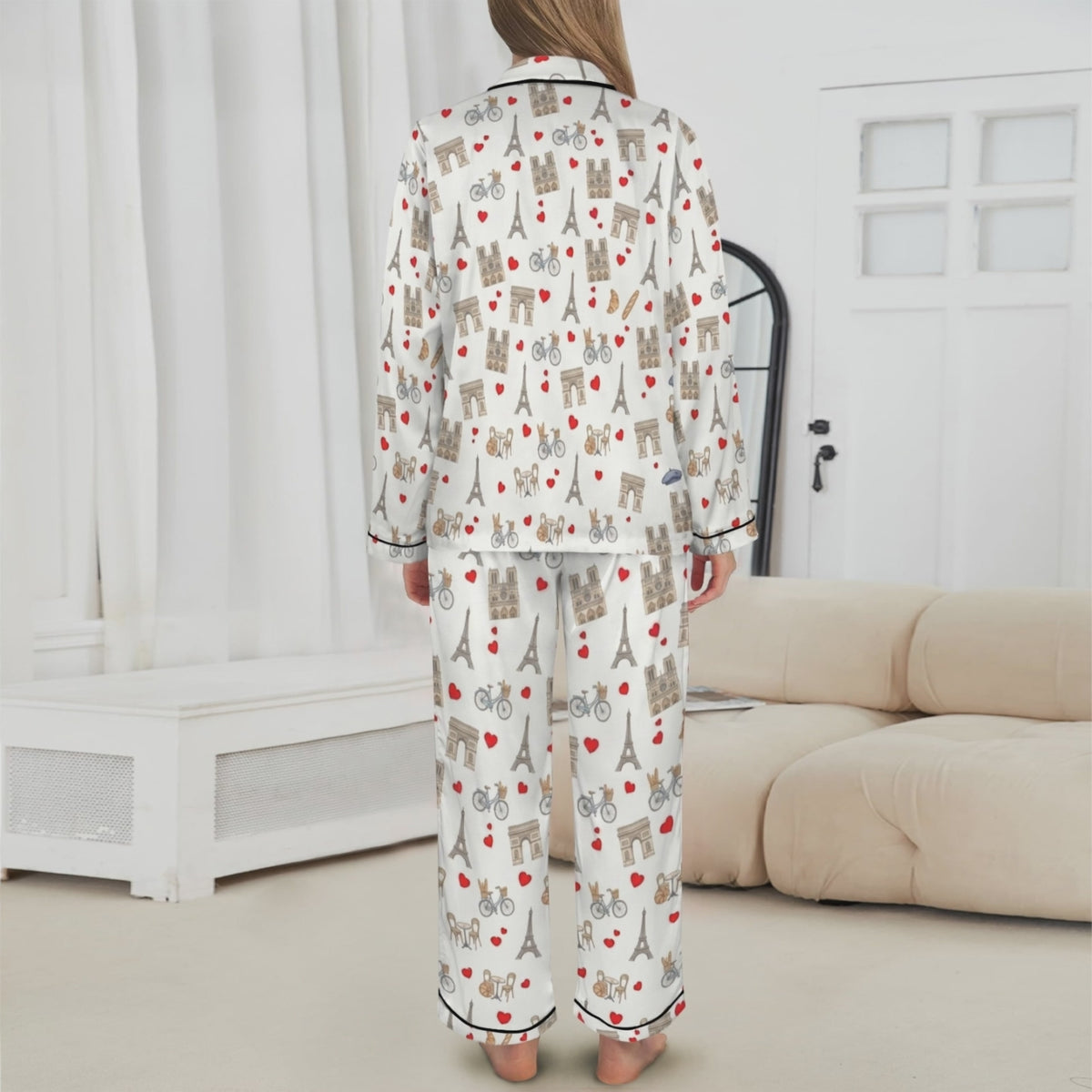Paris Women's Long Sleeve Satin Pajama Set